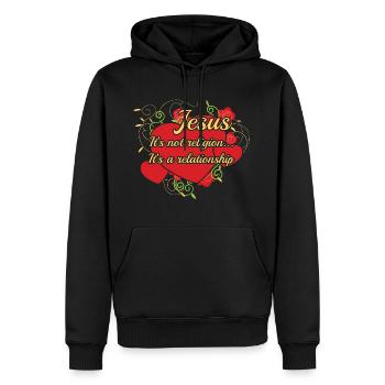 Jésus ce n'est pas la religion c'est une relation - Sweat à capuche Premium bio Homme - noir - Devant - Nico (187cm)