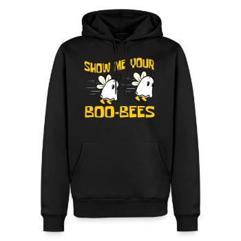 Happy Halloween Shirt Oktober "Zeig mir deine - Männer Premium Bio Hoodie - Schwarz - Vorne - Nico (187cm)