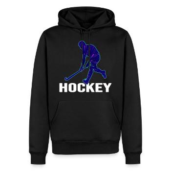 Joueur de hockey sur gazon « hockey-space"Terrain de hockey - Sweat à capuche Premium bio Homme - noir - Devant - Nico (187cm)