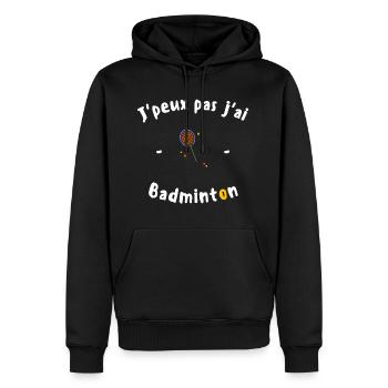 J peux pas j ai Badminton - Sweat à capuche Premium bio Homme - noir - Devant - Nico (187cm)
