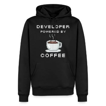 Developer powered by Coffee - Männer Premium Bio Hoodie - Schwarz - Vorne - Nico (187cm)