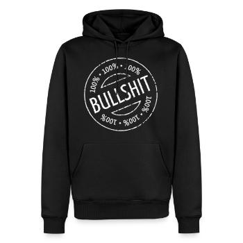 100% Bullshit Stamp (Stempel / White) - Männer Premium Bio Hoodie - Schwarz - Vorne - Nico (187cm)