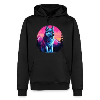 Wolf Wolfskopf Wölfe Wolfsrudel Natur Neon Bunt - Männer Premium Bio Hoodie - Schwarz - Vorne - Nico (187cm)