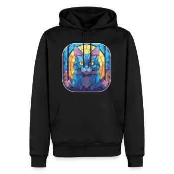 Peinture à l’aquarelle colorée de race de chat Chartreux - Sweat à capuche Premium bio Homme - noir - Devant - Nico (187cm)