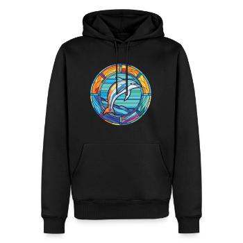 Dolphin Colorful Watercolor Animal Illustration - Men’s Premium Organic Hoodie - black - Front - Nico (187cm)