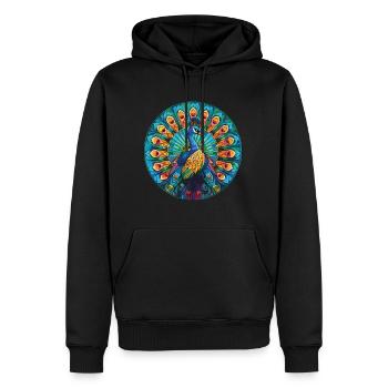 Pfauenbunte Aquarell-Tierillustration - Männer Premium Bio Hoodie - Schwarz - Vorne - Nico (187cm)