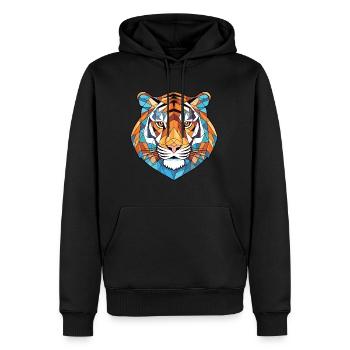 Tiger sitzt bunte Aquarell-Tierkarikatur - Männer Premium Bio Hoodie - Schwarz - Vorne - Nico (187cm)