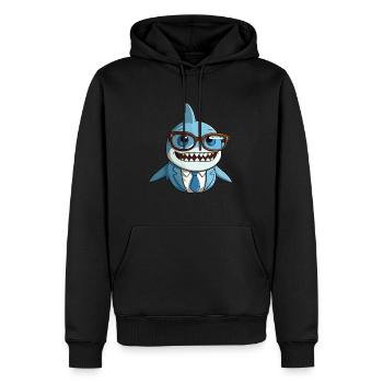 Hai trägt Brille Karikatur Kawaii Illustration - Männer Premium Bio Hoodie - Schwarz - Vorne - Nico (187cm)