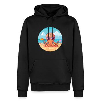 Oktopus-Karikatur-Yoga-Strand-Sommer-Illustration - Männer Premium Bio Hoodie - Schwarz - Vorne - Nico (187cm)