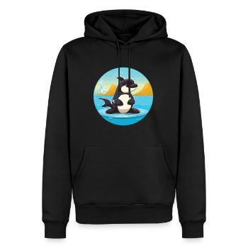 Orca-Karikatur-Yoga-Strand-Sommer-Illustration - Männer Premium Bio Hoodie - Schwarz - Vorne - Nico (187cm)