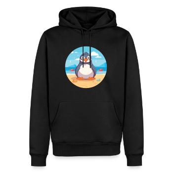 Pinguin-Karikatur-Yoga-Strand-Sommer-Illustration - Männer Premium Bio Hoodie - Schwarz - Vorne - Nico (187cm)