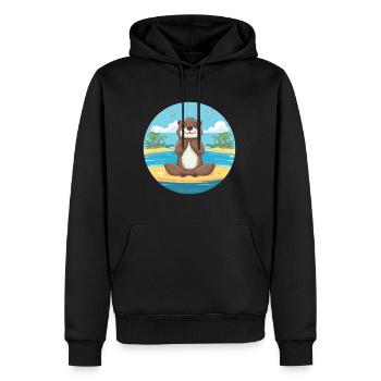 Otter-Karikatur-Yoga-Strand-Sommer-Illustration - Männer Premium Bio Hoodie - Schwarz - Vorne - Nico (187cm)