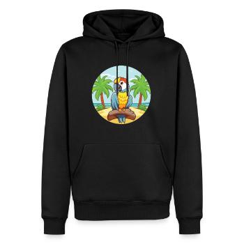 Papageien-Karikatur-Yoga-Strand-Sommer-Illustration - Männer Premium Bio Hoodie - Schwarz - Vorne - Nico (187cm)