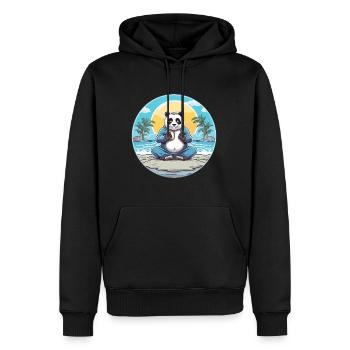 Panda-Karikatur-Yoga-Strand-Sommer-Illustration - Männer Premium Bio Hoodie - Schwarz - Vorne - Nico (187cm)
