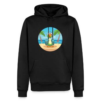 Papageien-Karikatur-Yoga-Strand-Sommer-Illustration - Männer Premium Bio Hoodie - Schwarz - Vorne - Nico (187cm)