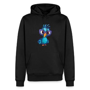 Pfau mit Brille Cartoon Kawaii Illustration - Männer Premium Bio Hoodie - Schwarz - Vorne - Nico (187cm)