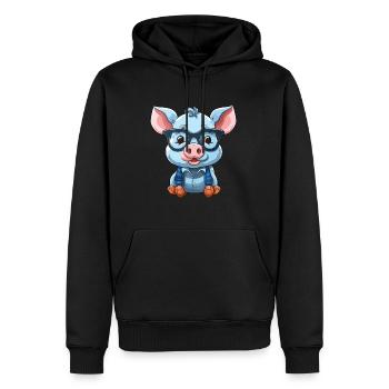 Cochon portant des lunettes Dessin animé Kawaii Illustration - Sweat à capuche Premium bio Homme - noir - Devant - Nico (187cm)