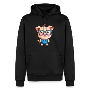 Cochon portant des lunettes Dessin animé Kawaii Illustration - Sweat à capuche Premium bio Homme - noir - Devant - Nico (187cm)