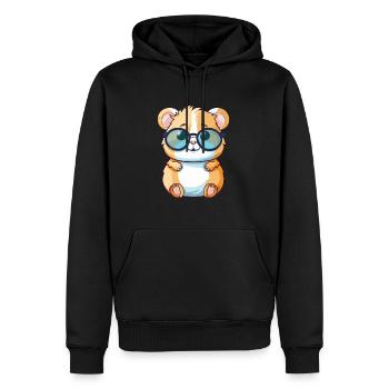 Hamster mit Brille Cartoon Kawaii Illustration - Männer Premium Bio Hoodie - Schwarz - Vorne - Nico (187cm)
