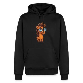 Pferd trägt Brille Cartoon Kawaii Illustration - Männer Premium Bio Hoodie - Schwarz - Vorne - Nico (187cm)