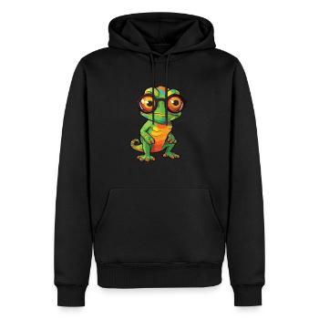 caméléon avec des lunettes dessin animé kawaii illustration - Sweat à capuche Premium bio Homme - noir - Devant - Nico (187cm)