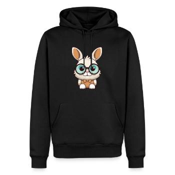 Hase trägt Brille Cartoon Kawaii Illustration - Männer Premium Bio Hoodie - Schwarz - Vorne - Nico (187cm)