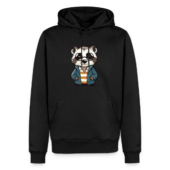 blaireau portant des lunettes dessin animé kawaii illustration - Sweat à capuche Premium bio Homme - noir - Devant - Nico (187cm)