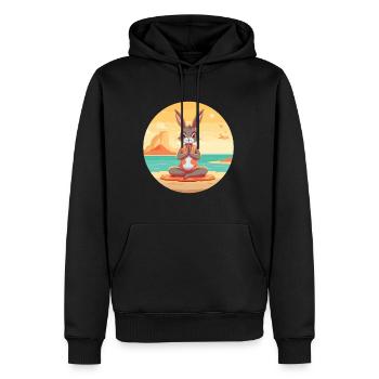 Lapin Cartoon Yoga Beach Illustration d’été - Sweat à capuche Premium bio Homme - noir - Devant - Nico (187cm)