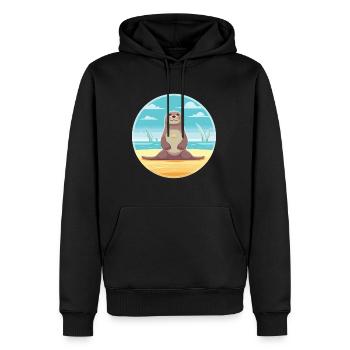 Seal Cartoon Yoga Beach Illustration d’été - Sweat à capuche Premium bio Homme - noir - Devant - Nico (187cm)