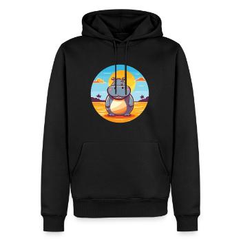 Nilpferd Lustige Karikatur Kawaii Strand Illustration - Männer Premium Bio Hoodie - Schwarz - Vorne - Nico (187cm)