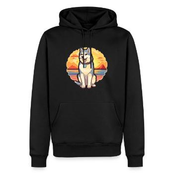 Husky Dog Funny Cartoon Kawaii Beach Illustration - Sweat à capuche Premium bio Homme - noir - Devant - Nico (187cm)