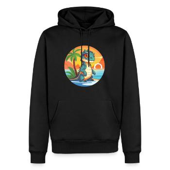 Iguane Drôle de dessin animé Kawaii Beach Illustration - Sweat à capuche Premium bio Homme - noir - Devant - Nico (187cm)