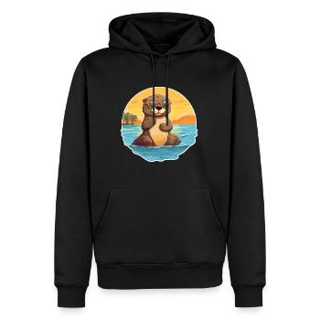 Otter Lustige Karikatur Kawaii Strand Illustration - Männer Premium Bio Hoodie - Schwarz - Vorne - Nico (187cm)