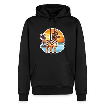 Zebra Funny Cartoon Kawaii Beach Illustration - Men’s Premium Organic Hoodie - black - Front - Nico (187cm)