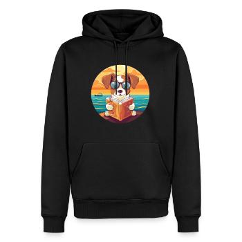 Chien Mignon Drôle Dessin Animé Kawaii Livre Plage - Sweat à capuche Premium bio Homme - noir - Devant - Nico (187cm)