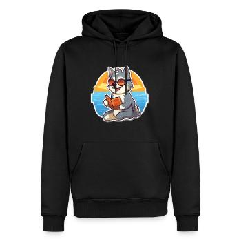 Husky Chien Mignon Drôle Dessin Animé Kawaii Livre Plage - Sweat à capuche Premium bio Homme - noir - Devant - Nico (187cm)
