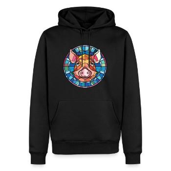 Cochon Aquarelle colorée Animal animal de compagnie Illustration - Sweat à capuche Premium bio Homme - noir - Devant - Nico (187cm)