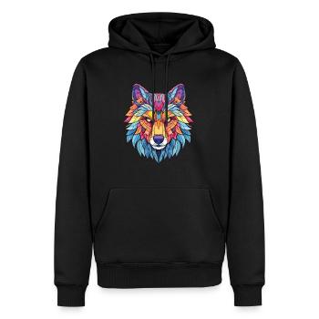 Wolf buntes Aquarell Tier Haustier Illustration - Männer Premium Bio Hoodie - Schwarz - Vorne - Nico (187cm)