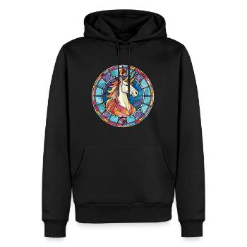 Einhorn bunte Aquarell-Tier-Illustration - Männer Premium Bio Hoodie - Schwarz - Vorne - Nico (187cm)