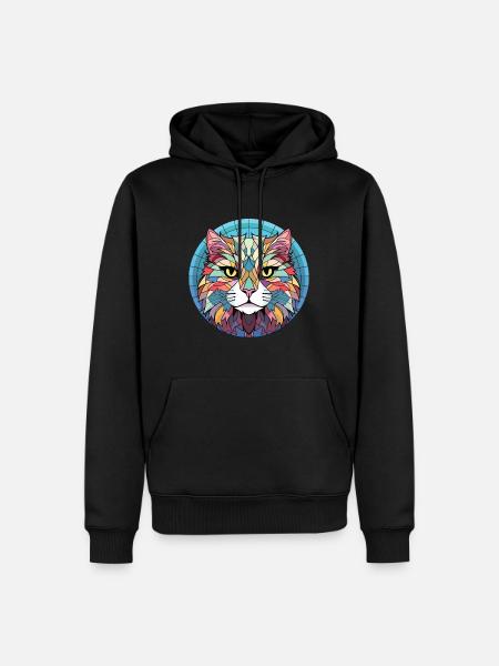 Highlander-Katze bunte Aquarell-Illustration - Männer Premium Bio Hoodie - Schwarz