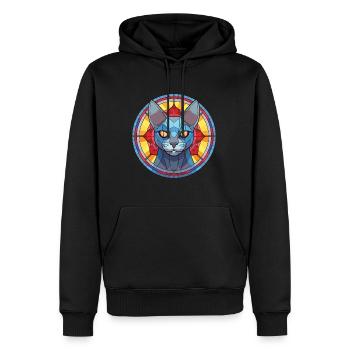 Illustration d’aquarelle colorée de chat bleu russe - Sweat à capuche Premium bio Homme - noir - Devant - Nico (187cm)
