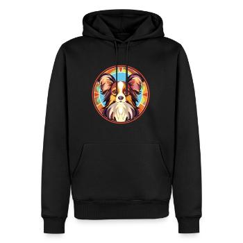 Illustration sur verre aquarelle de race de chien Papillon - Sweat à capuche Premium bio Homme - noir - Devant - Nico (187cm)