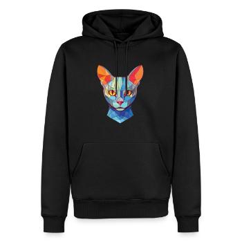Illustration d’aquarelle colorée de chat bleu russe - Sweat à capuche Premium bio Homme - noir - Devant - Nico (187cm)