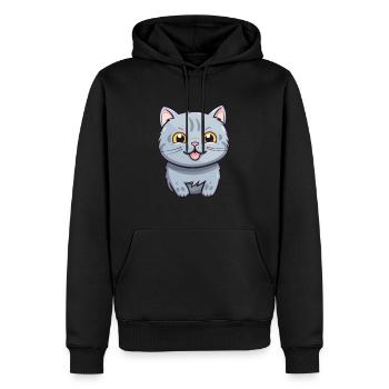 Illustration à l’aquarelle de bande dessinée de chat argenté britannique - Sweat à capuche Premium bio Homme - noir - Devant - Nico (187cm)