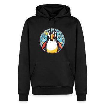 Illustration animale aquarelle colorée de pingouin - Sweat à capuche Premium bio Homme - noir - Devant - Nico (187cm)