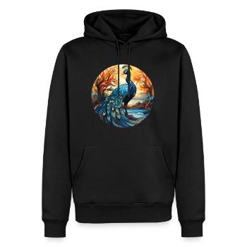 Bunte Aquarell-Tierillustration des Pfaus - Männer Premium Bio Hoodie - Schwarz - Vorne - Nico (187cm)