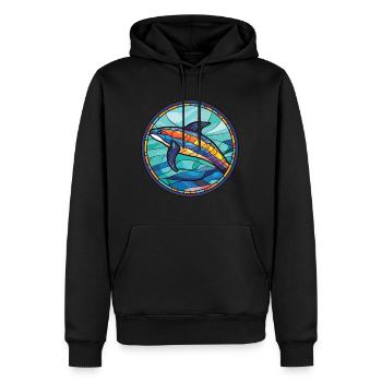 Bunte Aquarell-Tierhaustierillustration des Wals - Männer Premium Bio Hoodie - Schwarz - Vorne - Nico (187cm)