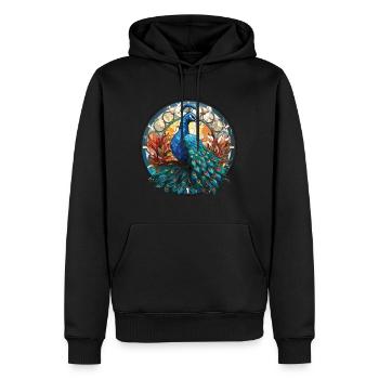 Bunte Aquarell-Tierillustration des Pfaus - Männer Premium Bio Hoodie - Schwarz - Vorne - Nico (187cm)