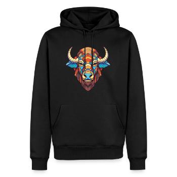 Bison Buffle d'Afrique Animal aquarelle coloré - Sweat à capuche Premium bio Homme - noir - Devant - Nico (187cm)