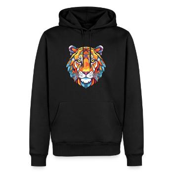 Tiger Buntes Aquarell Tier Haustier Illustration - Männer Premium Bio Hoodie - Schwarz - Vorne - Nico (187cm)